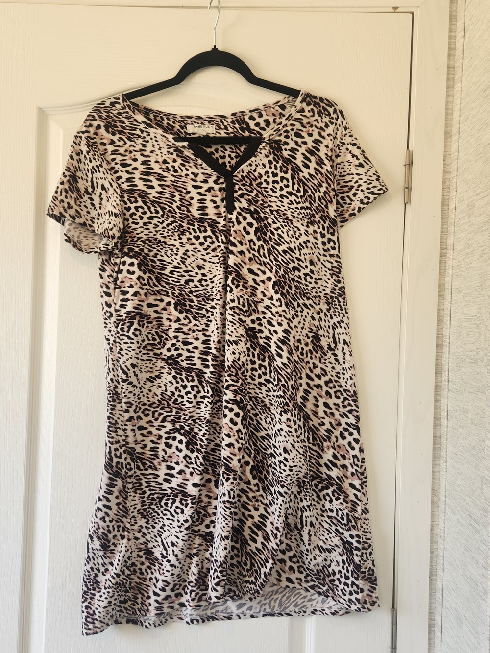 Anne Klein Beige and Black Leopard Midi Dress M Euc
